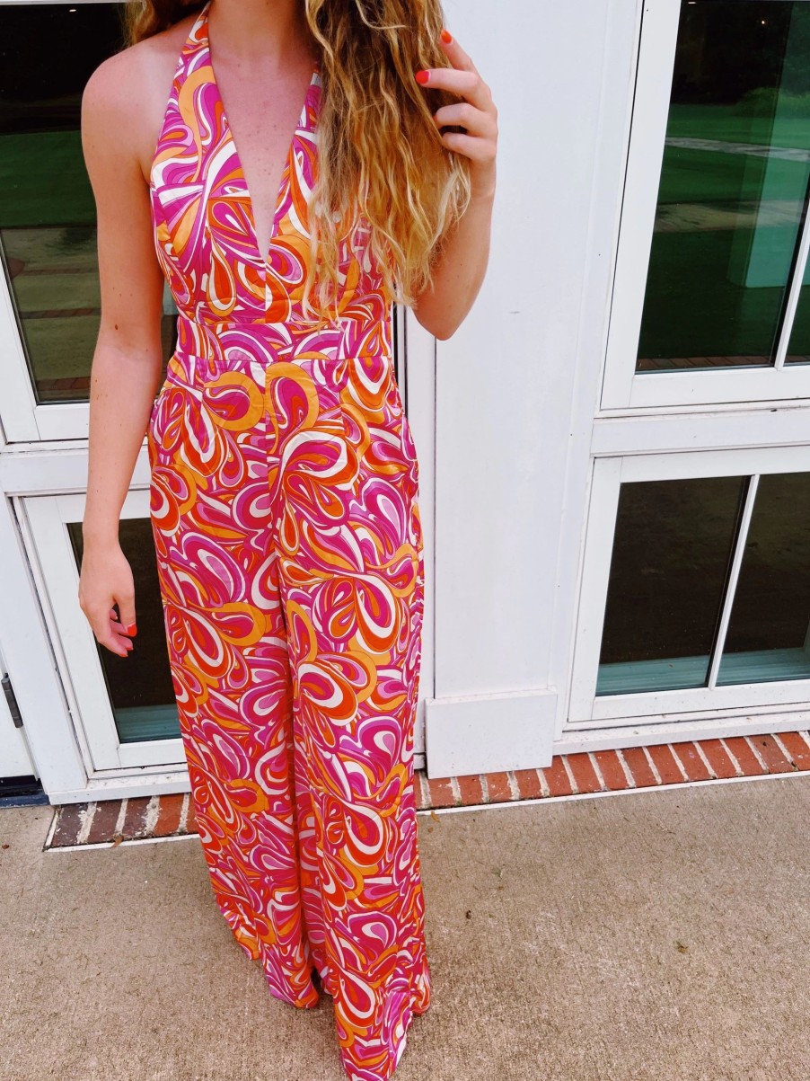 * Jumpsuits+ Rompers | Down To Disco Jumpsuit Orange/Pink