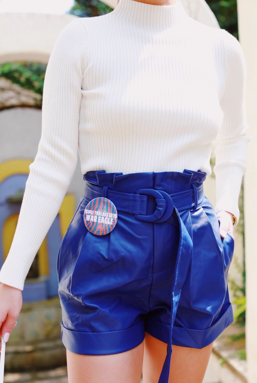 * Shorts | Kacey Faux Leather Belted Shorts Cobalt Blue