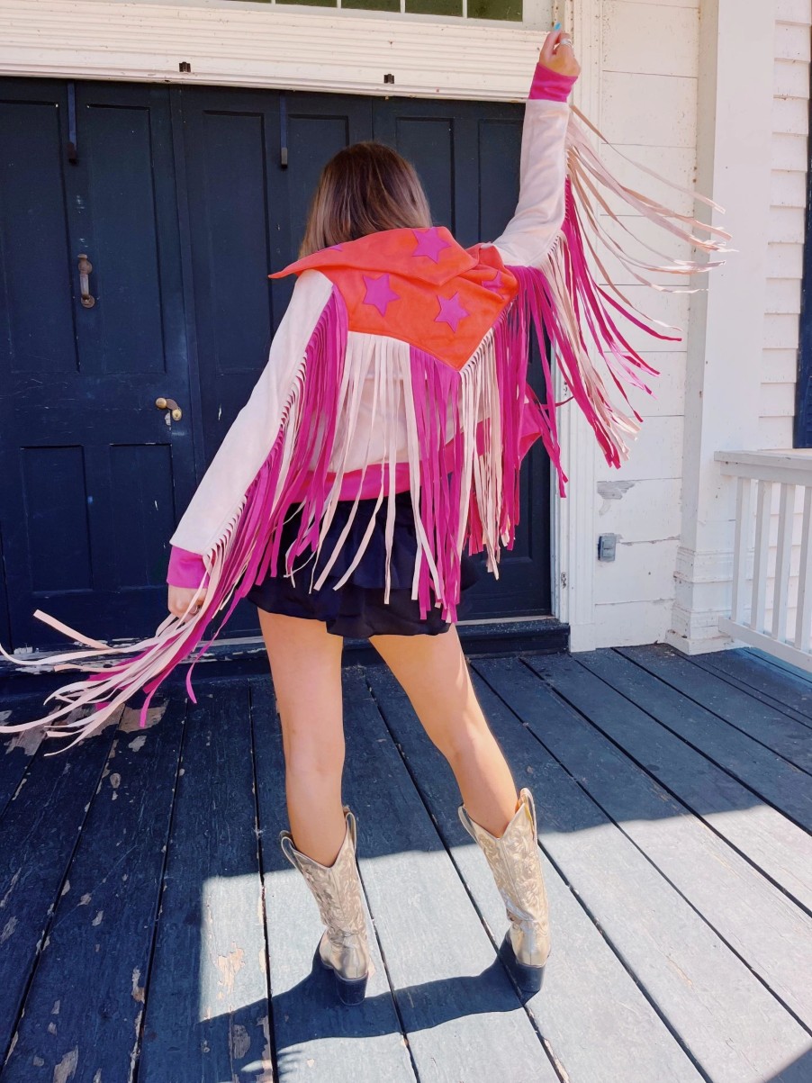 * Outerwear | Cowgirl Up Fringe Jacket Magenta/Orange Multi