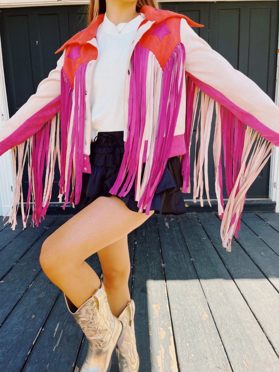 * Outerwear | Cowgirl Up Fringe Jacket Magenta/Orange Multi