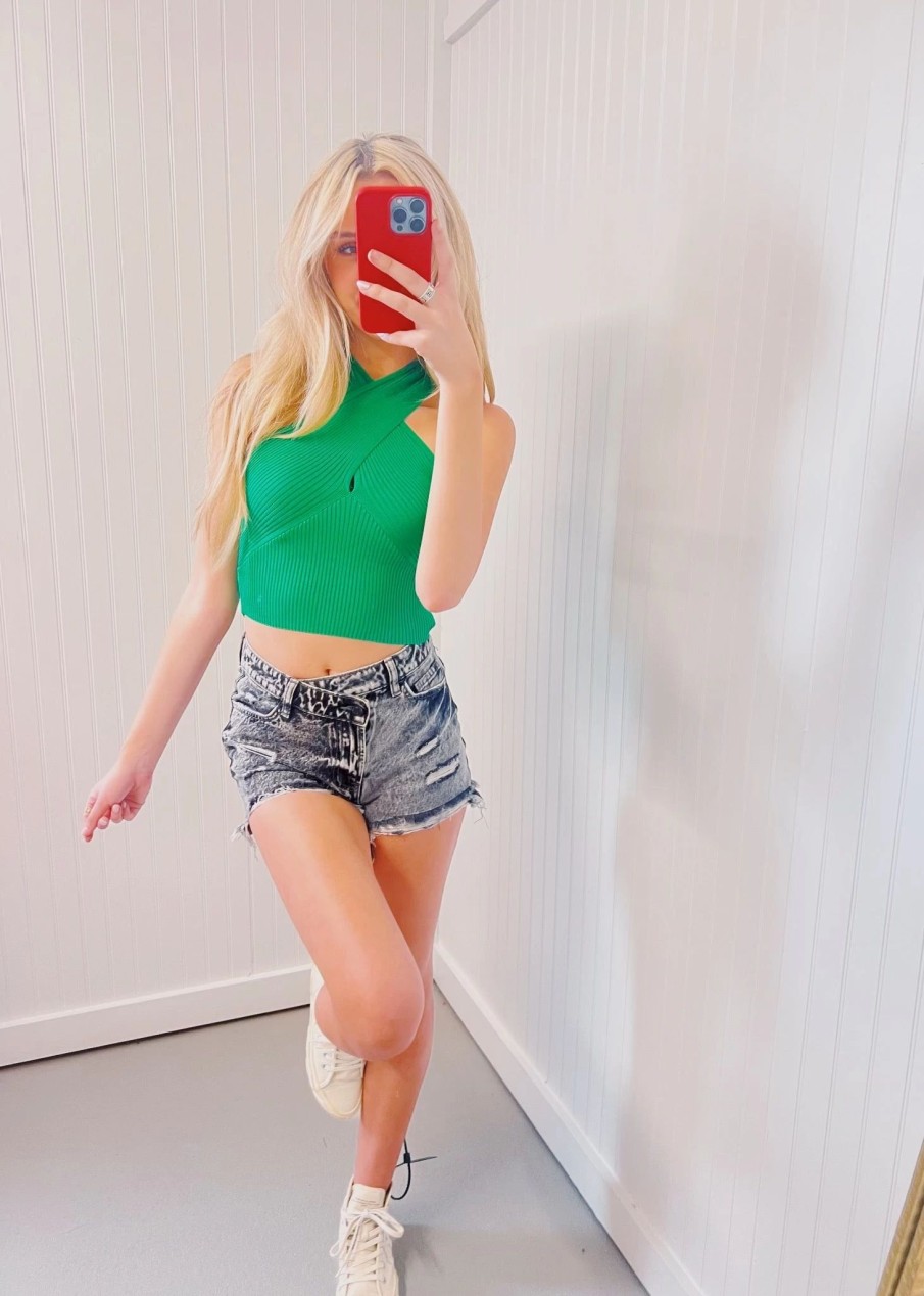 * Sleeveless Tops | Cross It Up Top Kelly Green