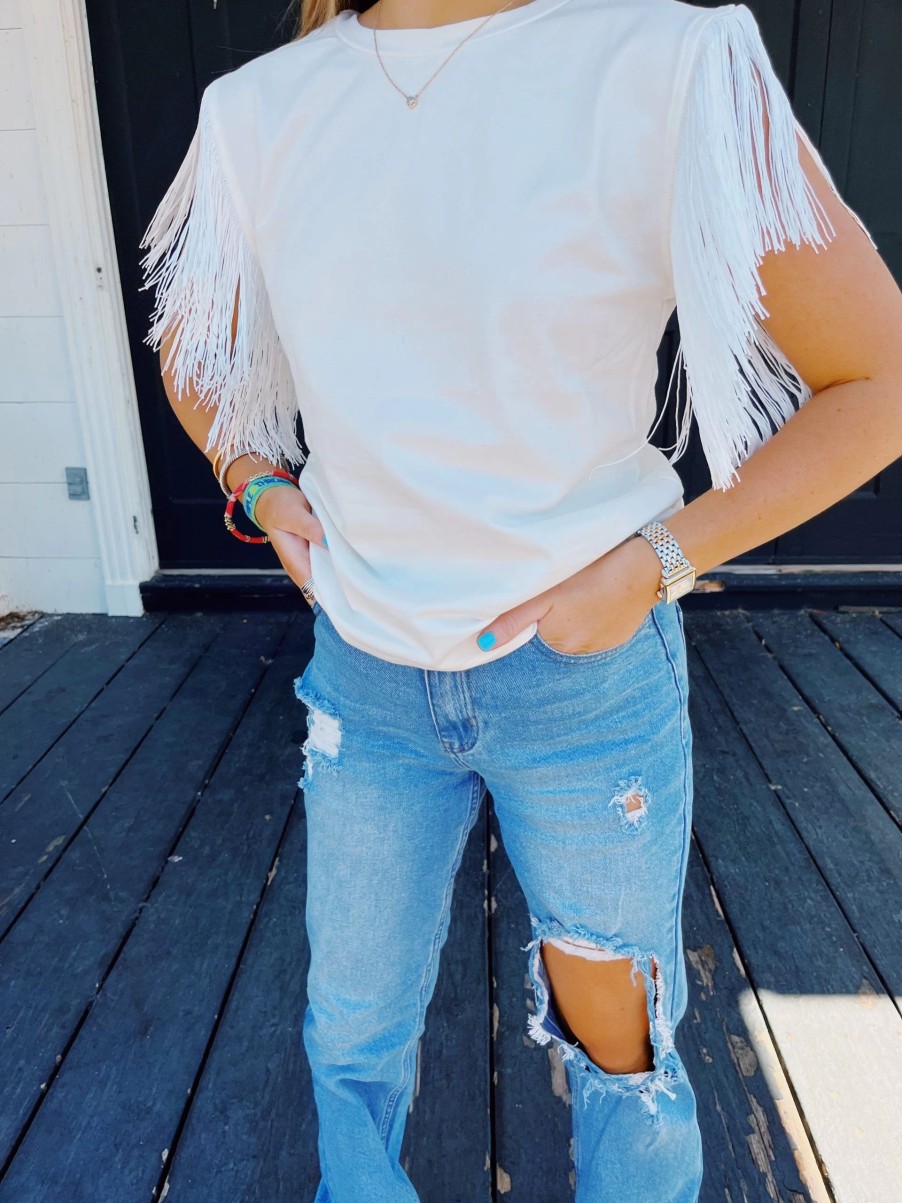 * Solid Tops | Shania Fringe Top Off White