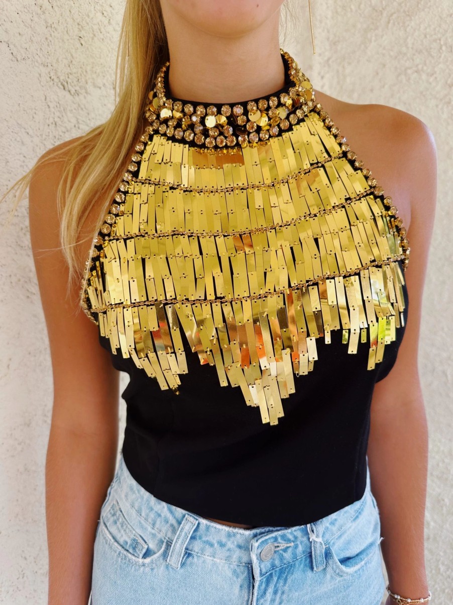 * Sleeveless Tops | Gold Everything Top Black/Gold