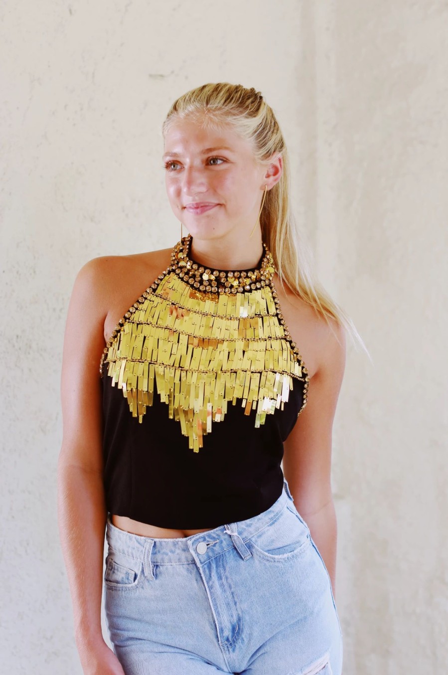 * Sleeveless Tops | Gold Everything Top Black/Gold