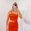 * Short Dresses | Let'S Meet Satin One Shoulder Dress Orange