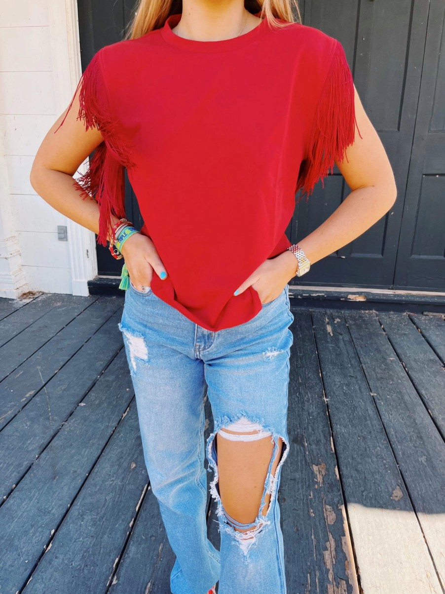 * Solid Tops | Shania Fringe Top Burgundy