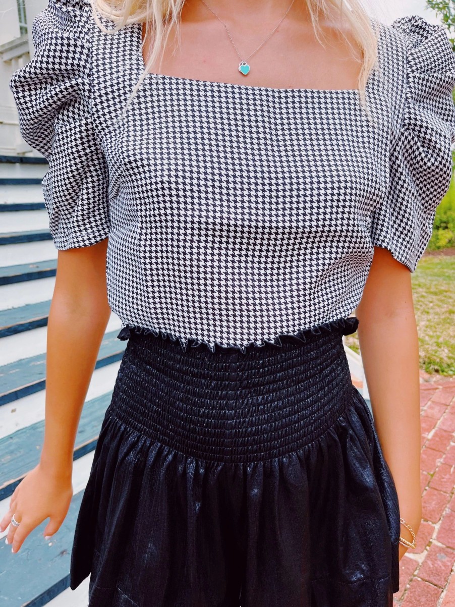 * Printed Tops | Houndstooth Top Black/White