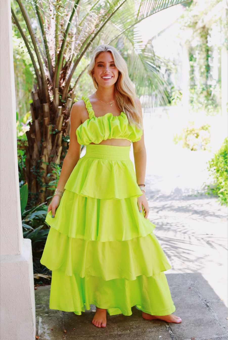 * Jumpsuits+ Rompers | Runaway Tiered Maxi Skirt Set Lime