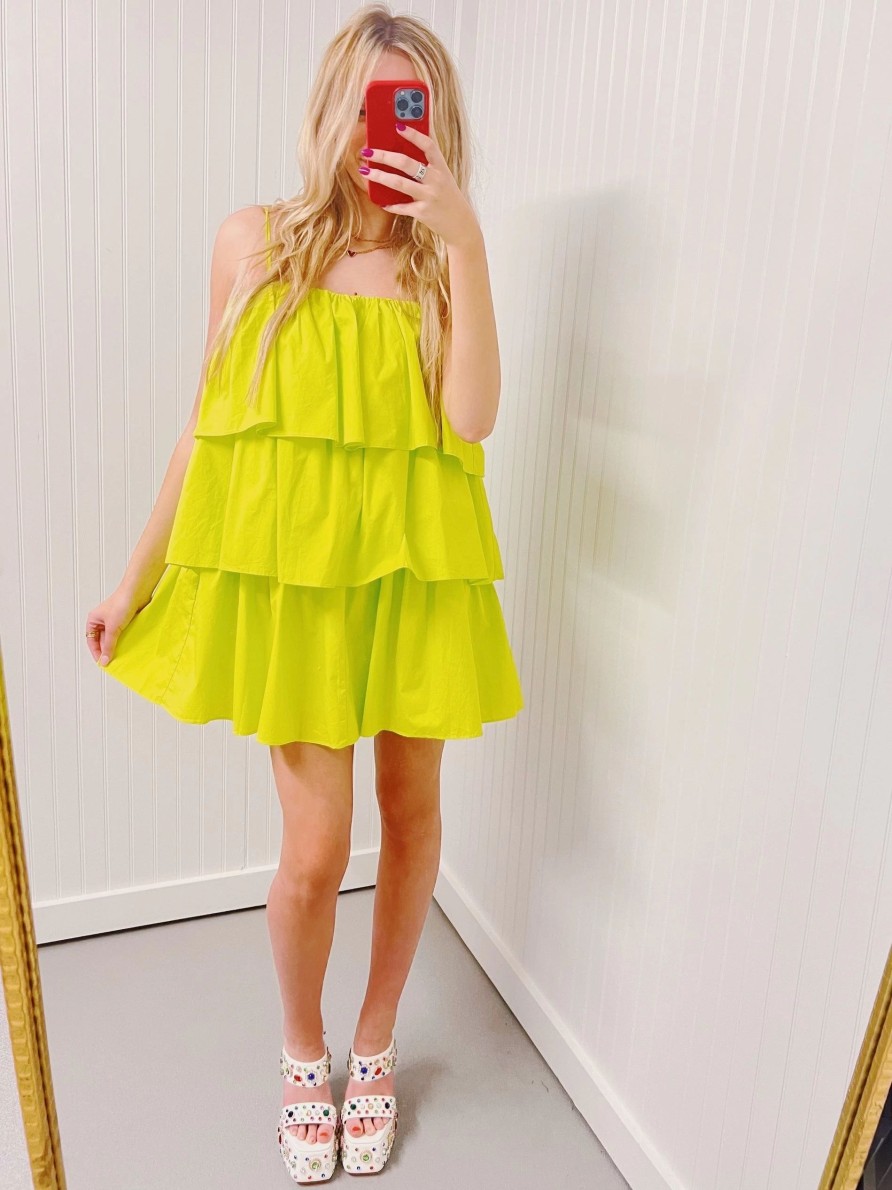 * Short Dresses | Come To Me Flounce Tiered Dress Lime