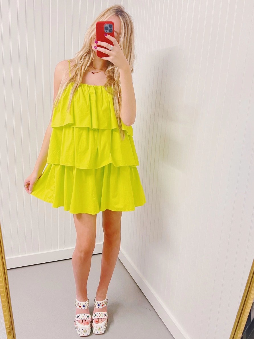 * Short Dresses | Come To Me Flounce Tiered Dress Lime