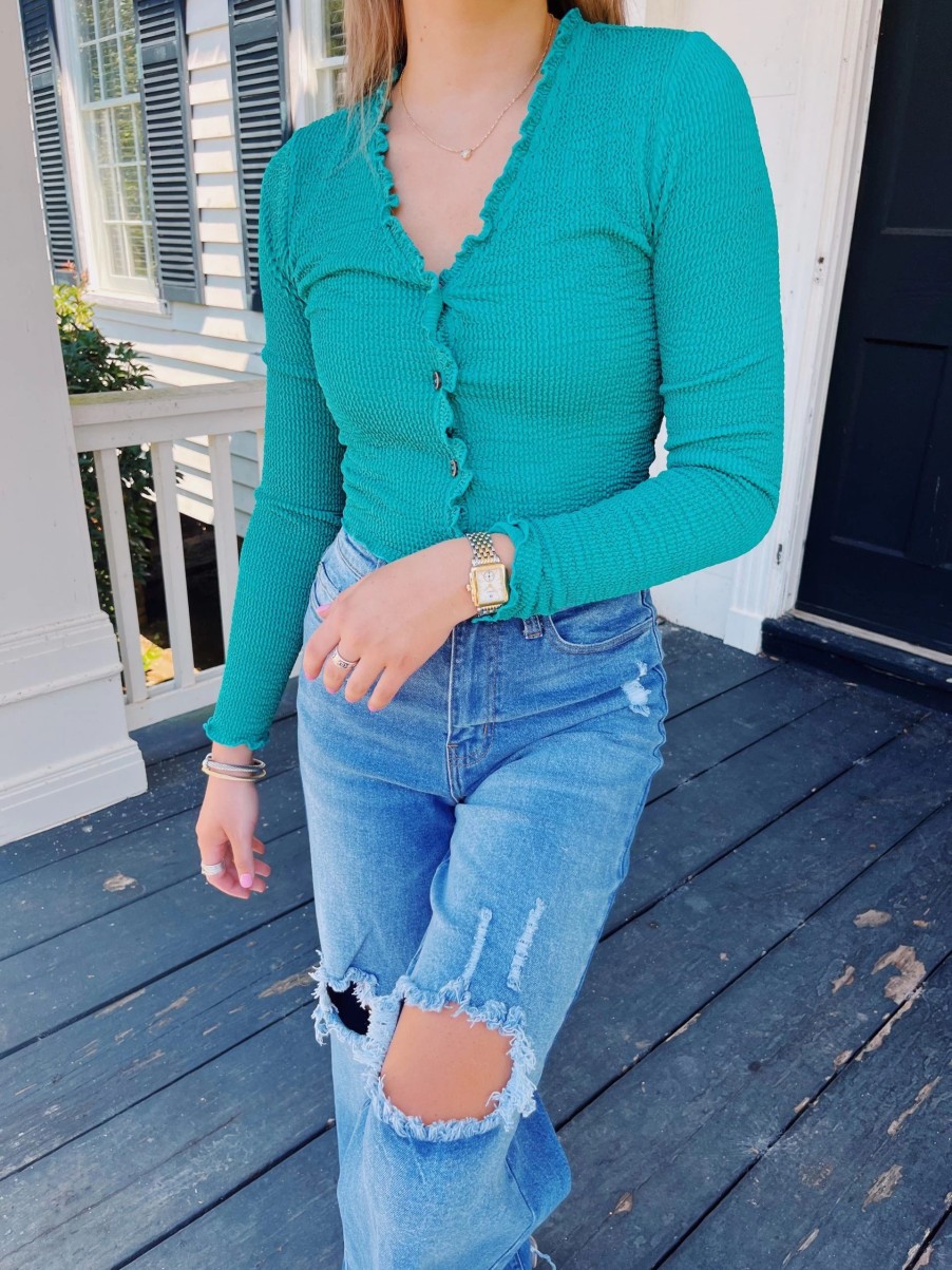 * Solid Tops | Twist Cardigan Top Jade