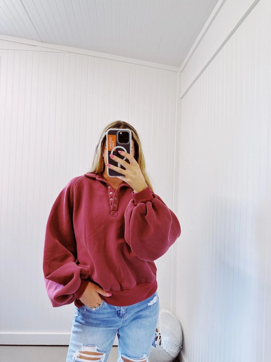 * Solid Tops | Piper Snap Sweatshirt Burgundy