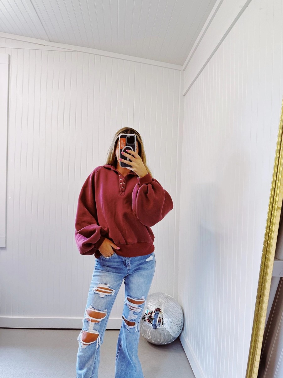 * Solid Tops | Piper Snap Sweatshirt Burgundy