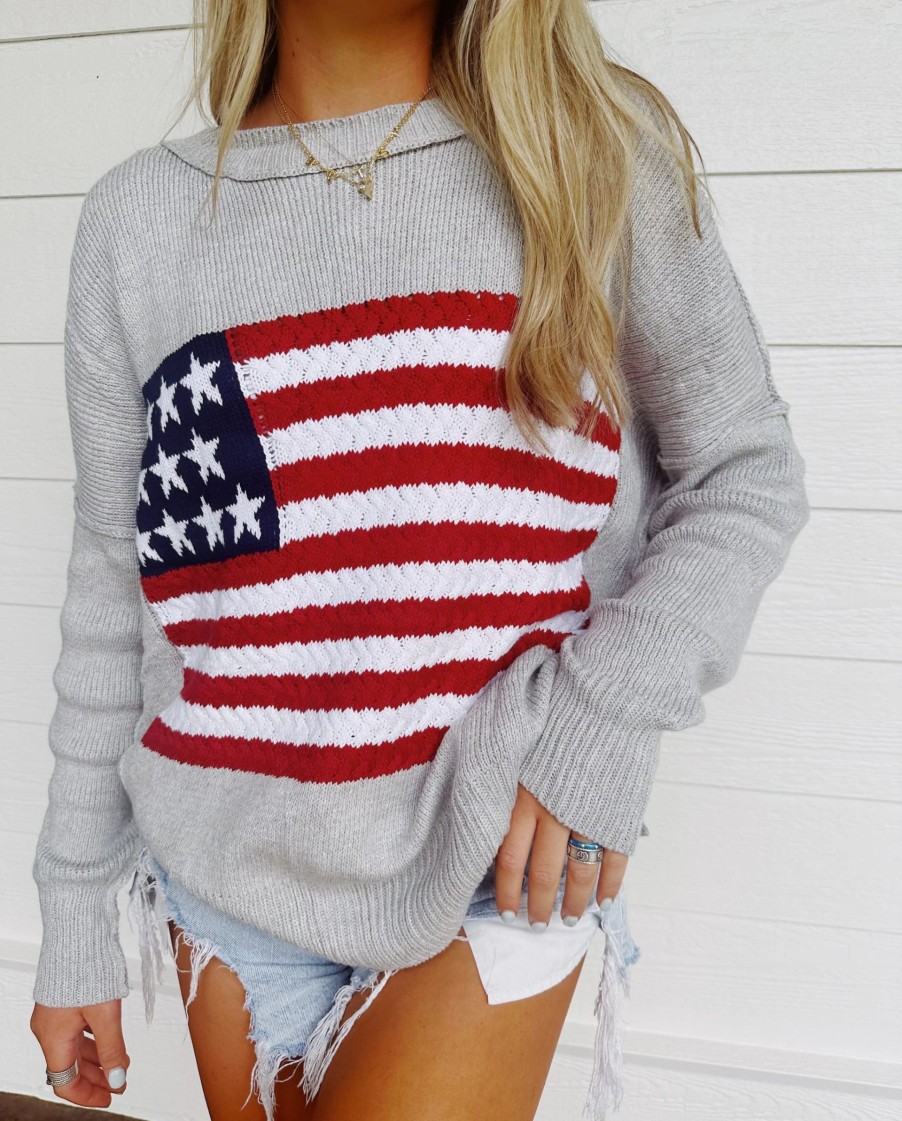 * Sweaters | American Flag Lightweight Sweater Grey