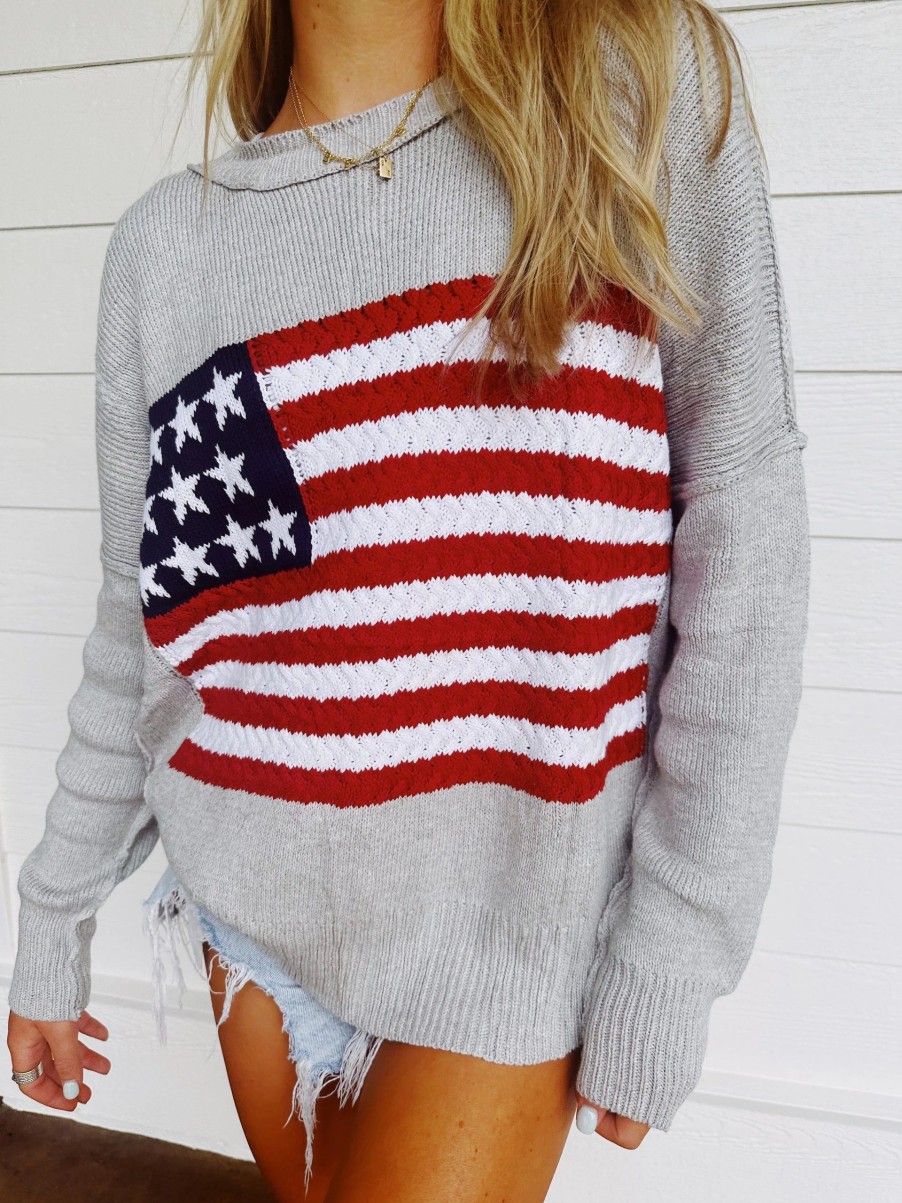 * Sweaters | American Flag Lightweight Sweater Grey