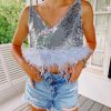 * Sleeveless Tops | Shine On Sequin Top Silver/Blue