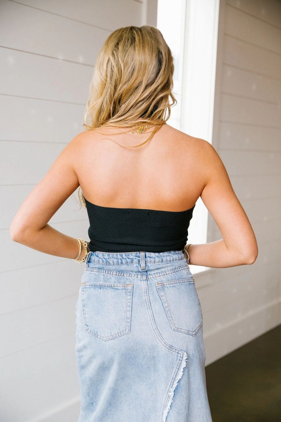 * Sleeveless Tops | Simplicity Cropped Knit Tube Top Black