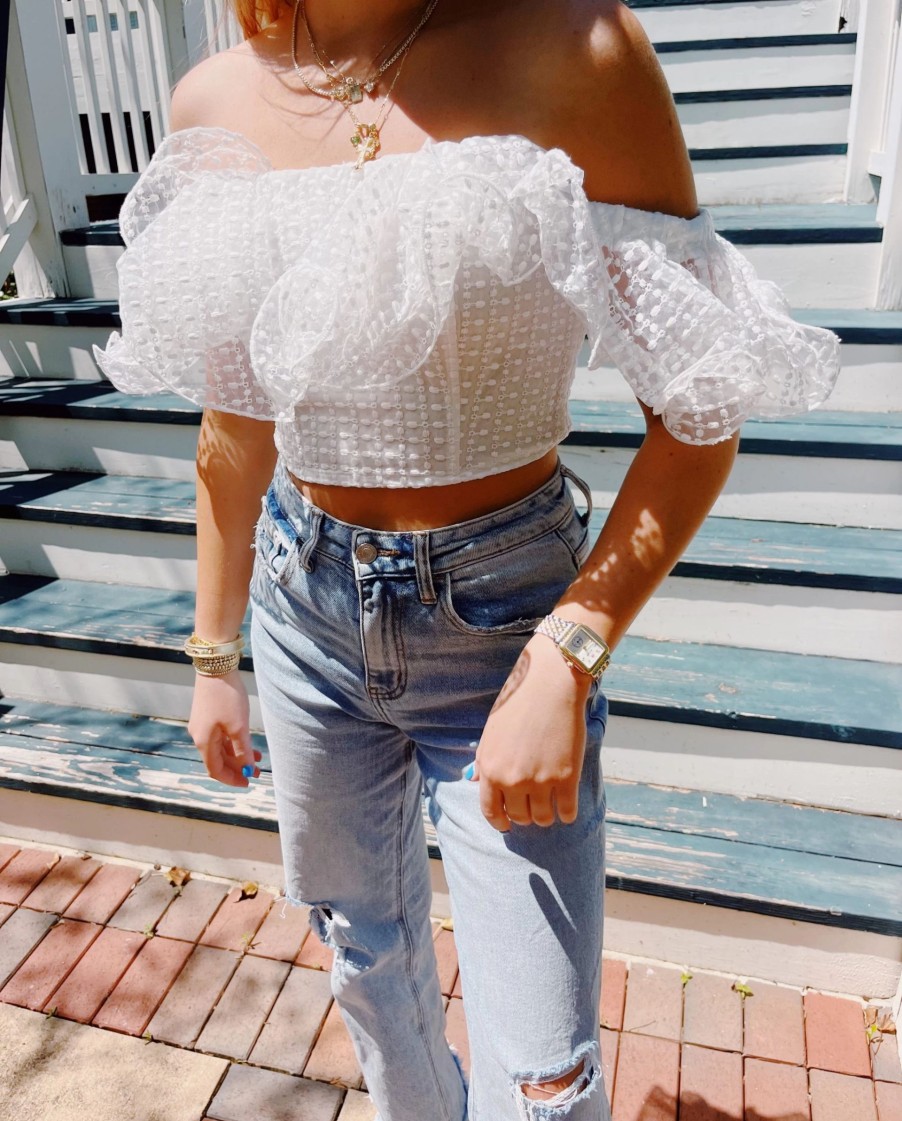 * Sleeveless Tops | Sitting Pretty Off Shoulder Top White