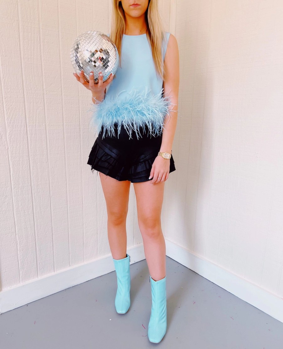 * Solid Tops | Fly Away Feather Top Light Blue