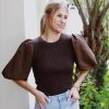 * Solid Tops | Power Sleeve Top Brown