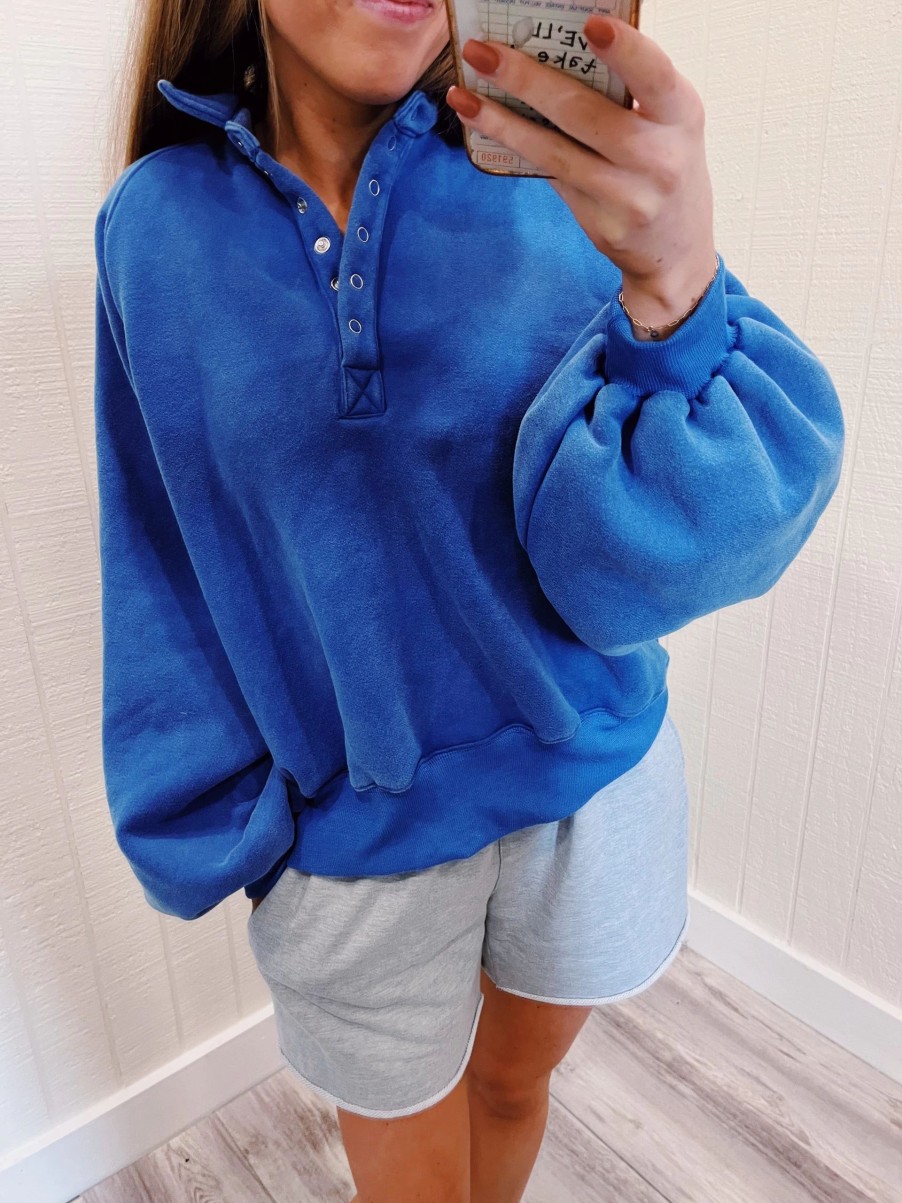 * Loungewear | Piper Snap Sweatshirt Cobalt Blue