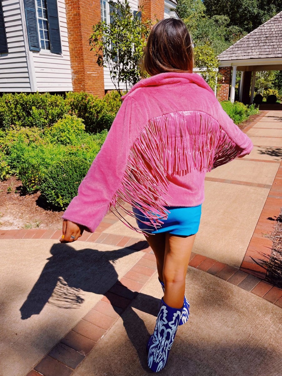 * Outerwear | Fringe Fur Cowgirl Coat Hot Pink Buddy Love