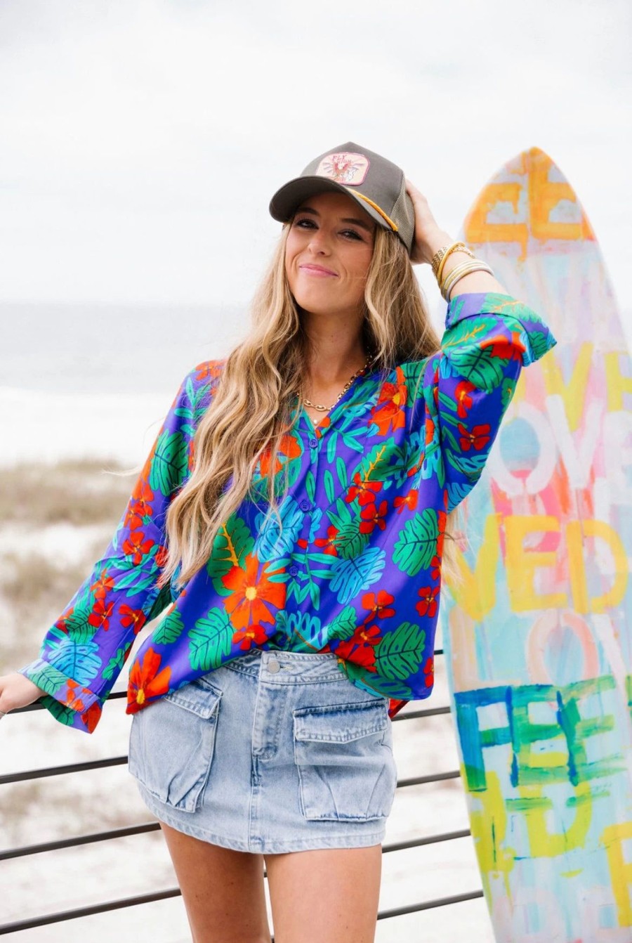 * Printed Tops | Tropical Boyfriend Button Up