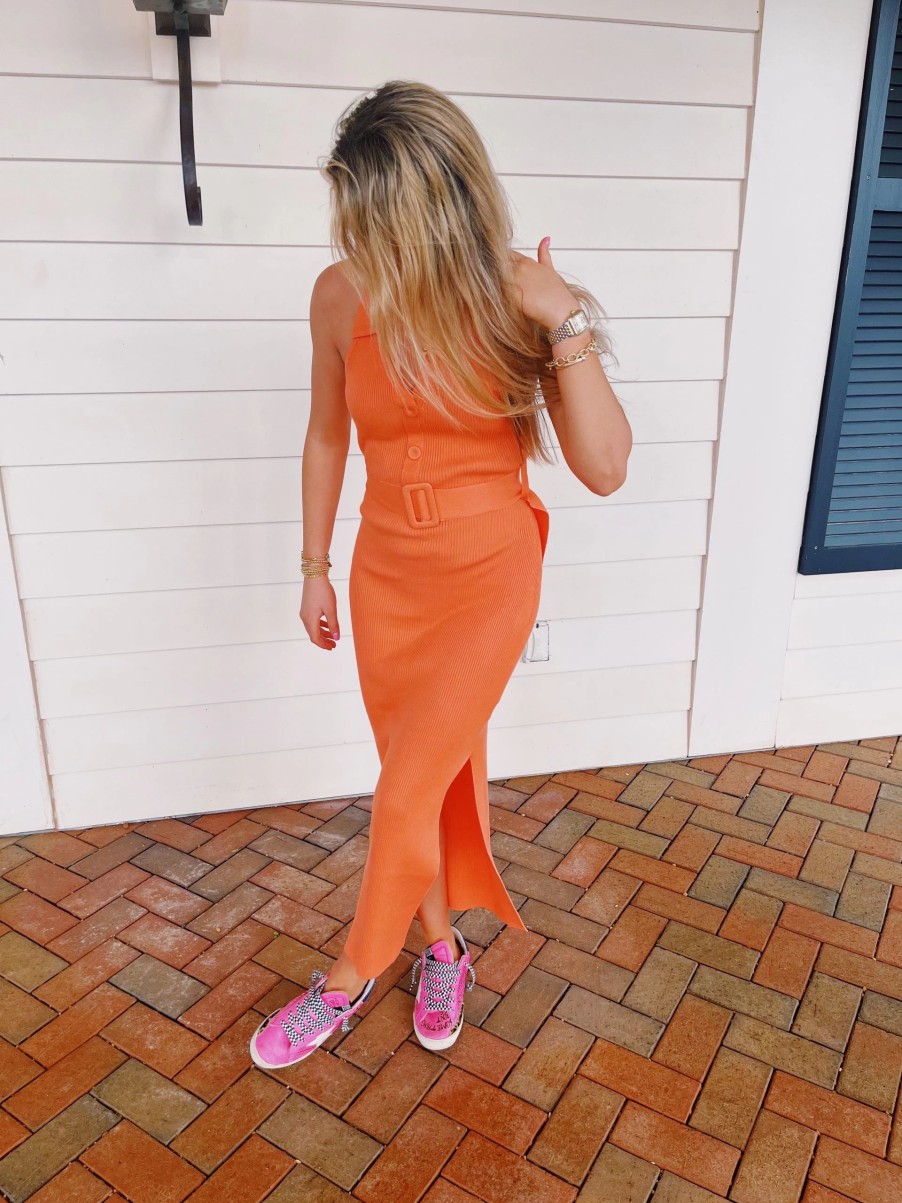 * Maxi + Midi Dresses | Marlene Collared Midi Dress Orange