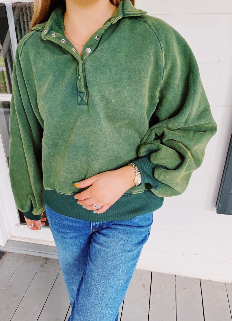 * Loungewear | Piper Snap Sweatshirt Hunter Green