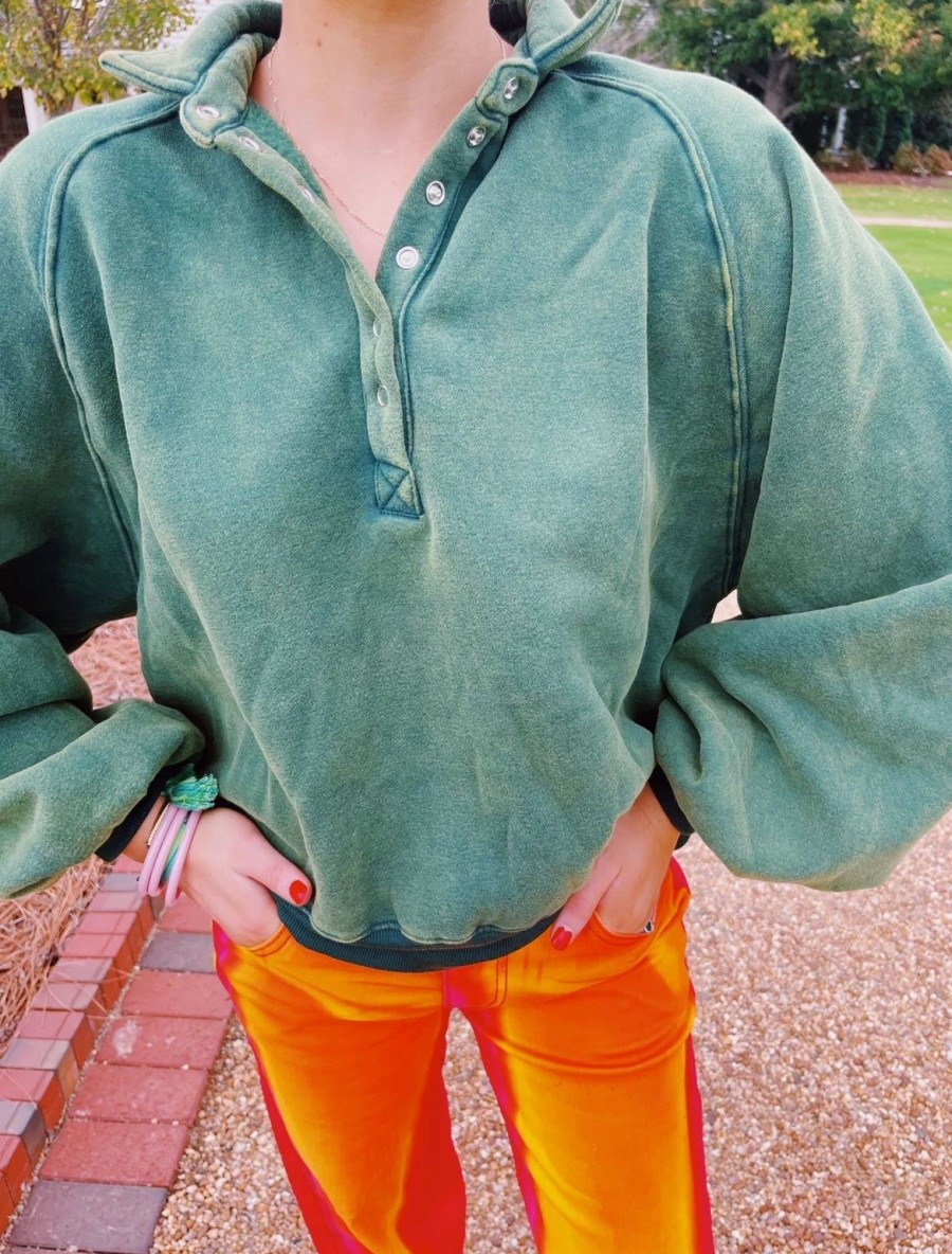 * Loungewear | Piper Snap Sweatshirt Hunter Green