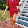 * Jumpsuits+ Rompers | Puff Sleeve Romper Crimson