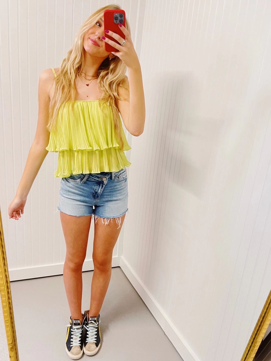 * Sleeveless Tops | Feel Pretty Layered Pleated Top Lime Light