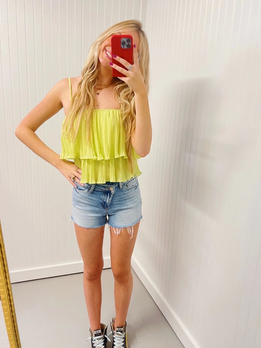 * Sleeveless Tops | Feel Pretty Layered Pleated Top Lime Light