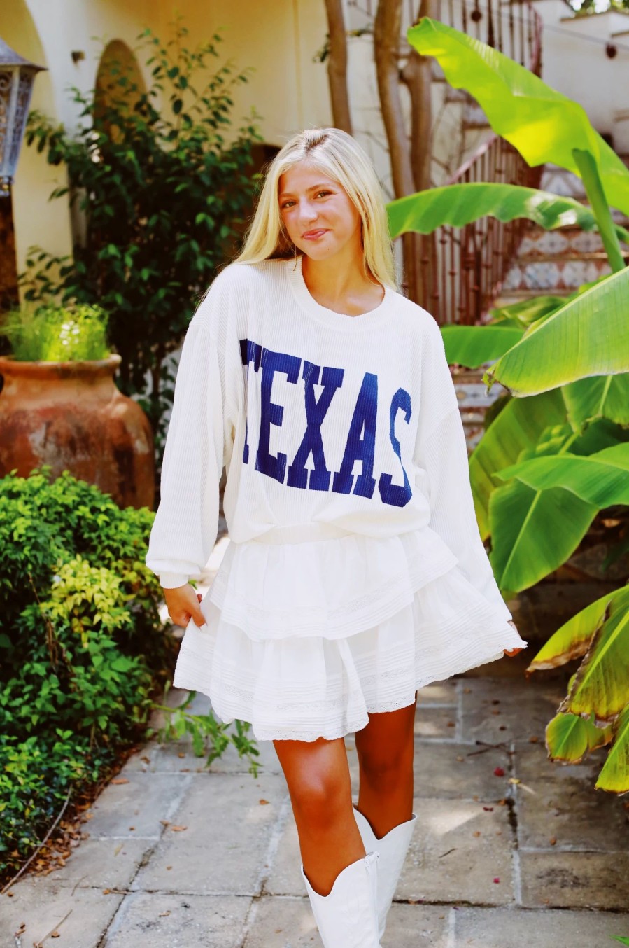 * Printed Tops | Texas Sweatshirt Denim Blue