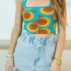 * Printed Tops | That 70S Retro Halter Top Teal Multi