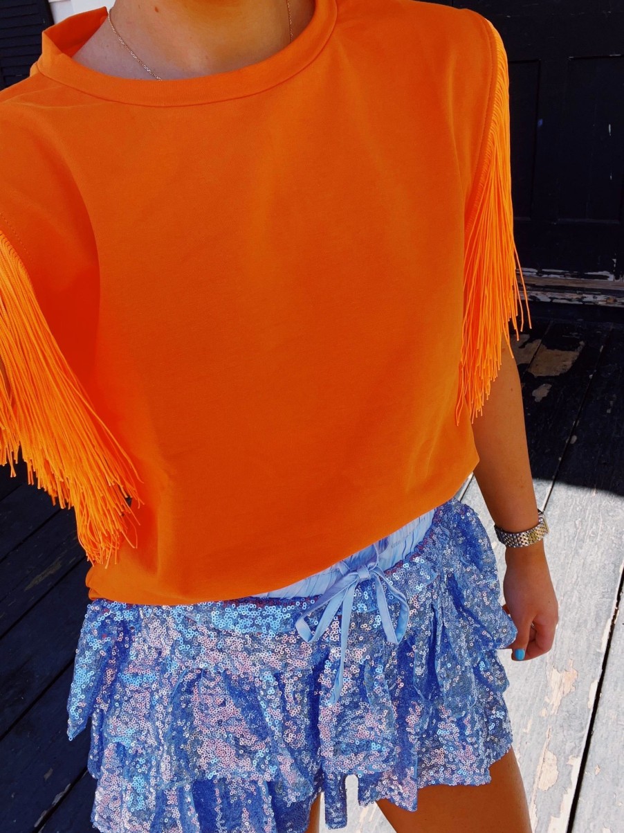 * Solid Tops | Shania Fringe Top Orange