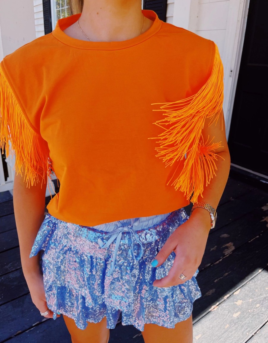 * Solid Tops | Shania Fringe Top Orange