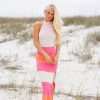 * Maxi + Midi Dresses | Landon Striped Colorblock Midi Dress Pink