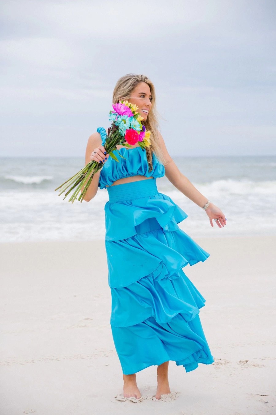 * Maxi + Midi Dresses | Runaway Tiered Maxi Skirt Set Blue