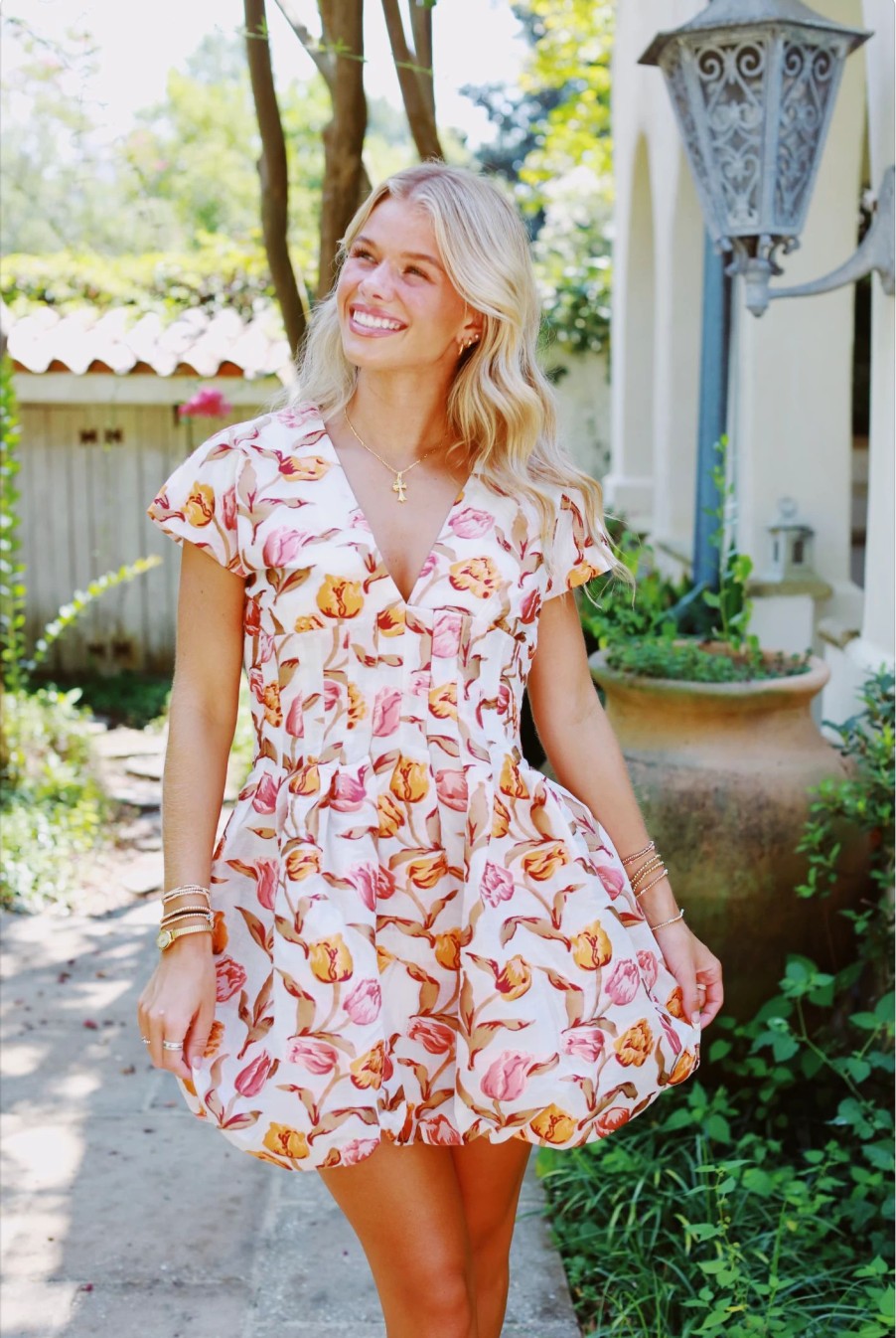 * Short Dresses | Too Many Tulips Dress Pink/Orange