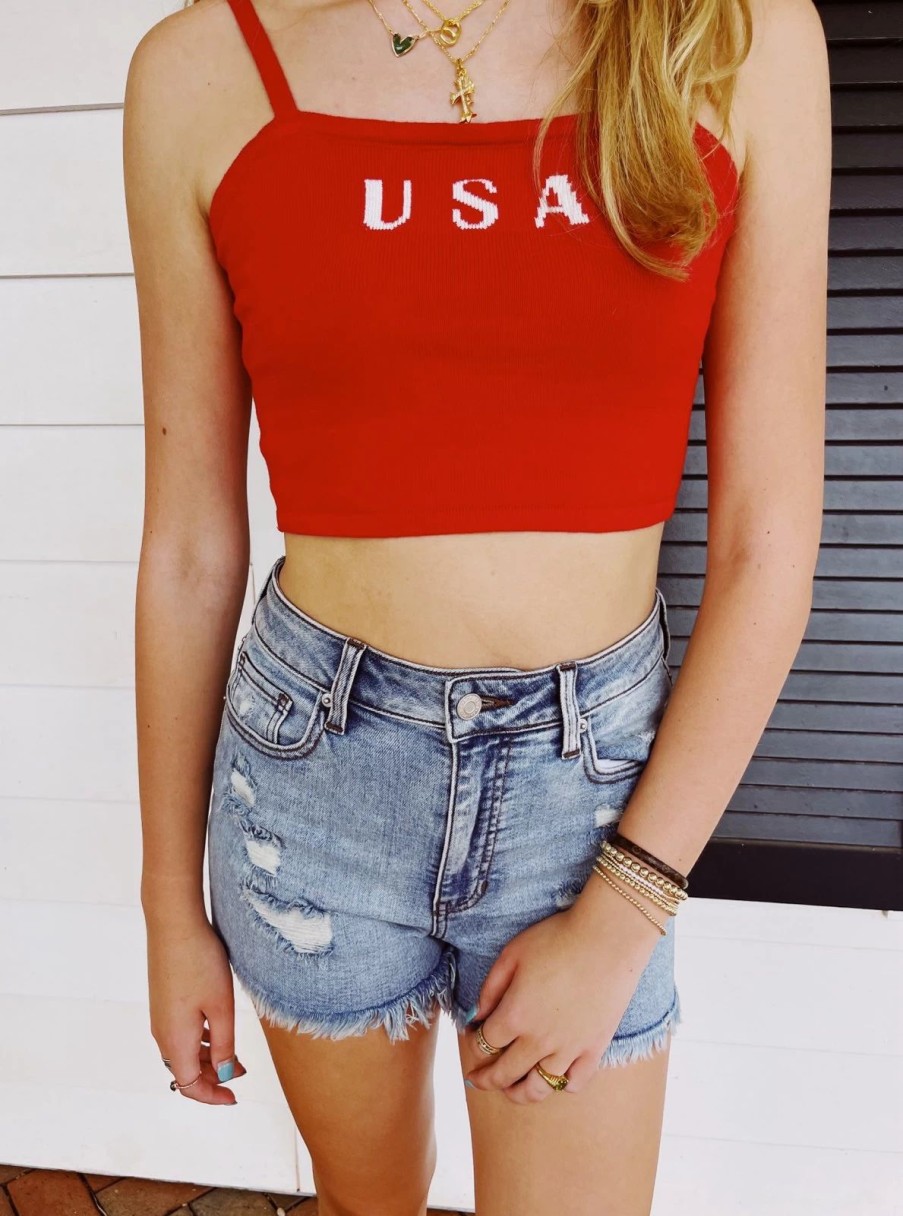 * Printed Tops | Usa Tank Top Red