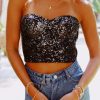 * Sleeveless Tops | Sparkle And Shine Bustier Top Black