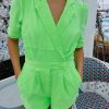 * Jumpsuits+ Rompers | Puff Sleeve Romper Shocking Lime