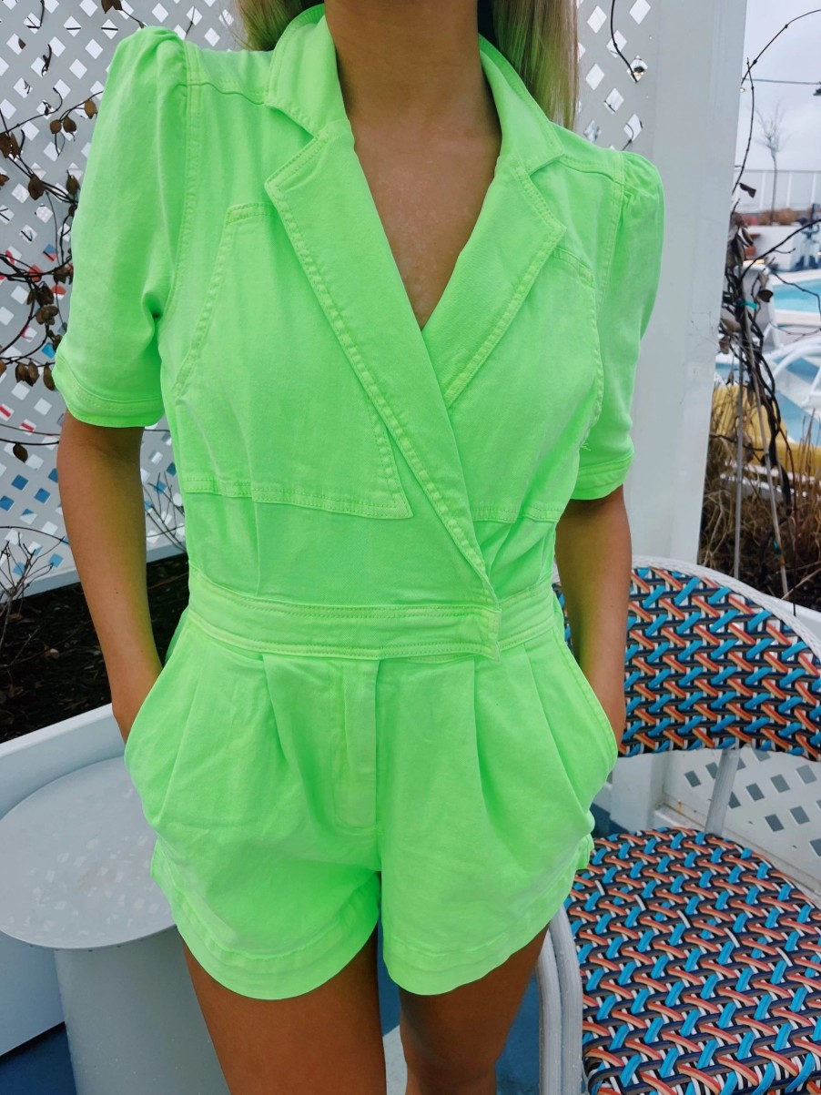 * Jumpsuits+ Rompers | Puff Sleeve Romper Shocking Lime