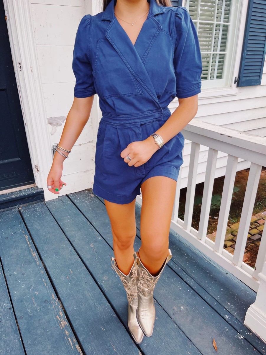 * Jumpsuits+ Rompers | Puff Sleeve Romper Navy