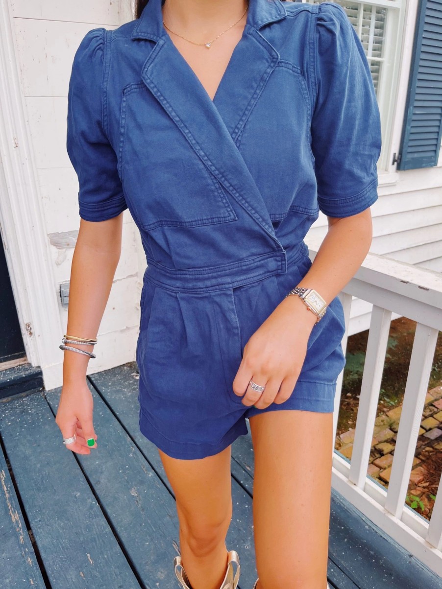 * Jumpsuits+ Rompers | Puff Sleeve Romper Navy