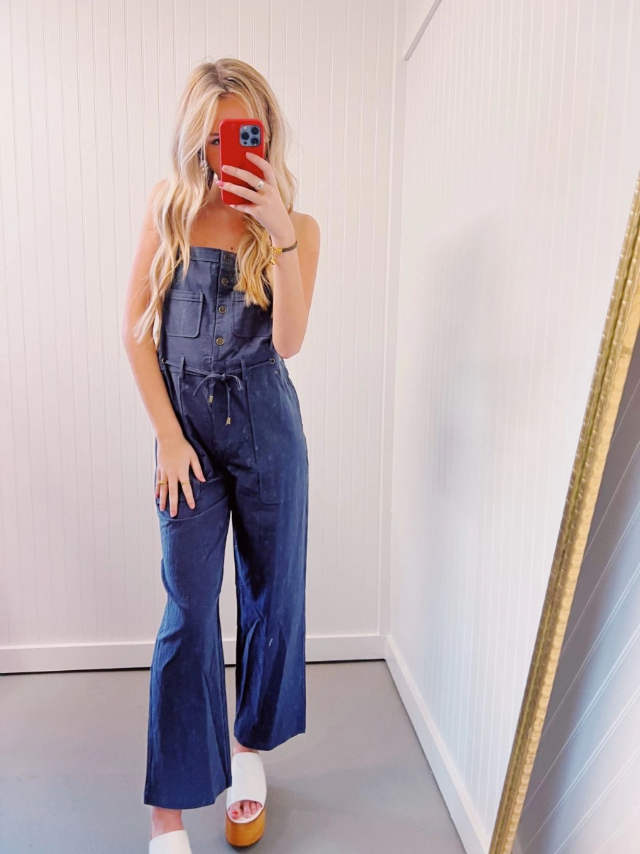 * Jumpsuits+ Rompers | Good Vibes Only Utility Jumpsuit Denim Blue