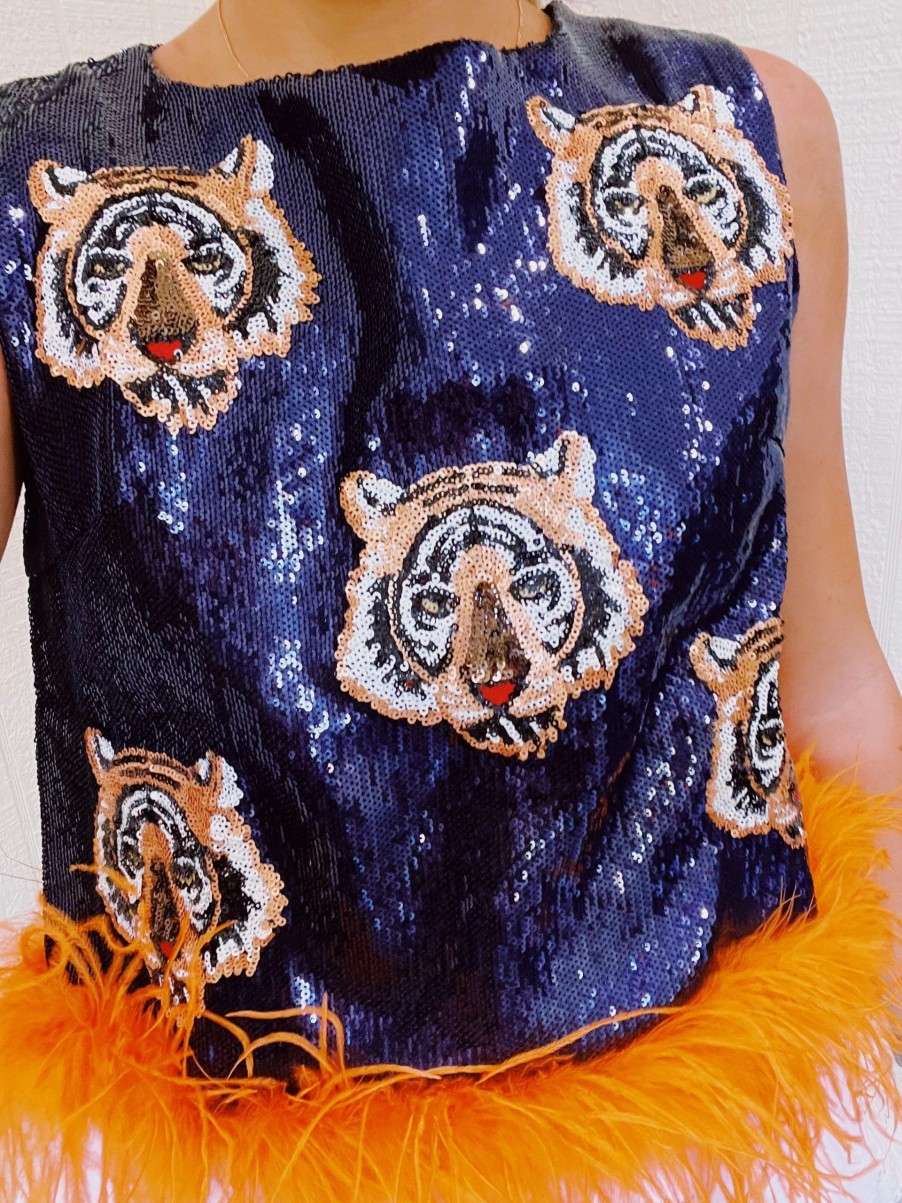 * Printed Tops | Tigers Love Sequins Tank Queen Of Sparkles