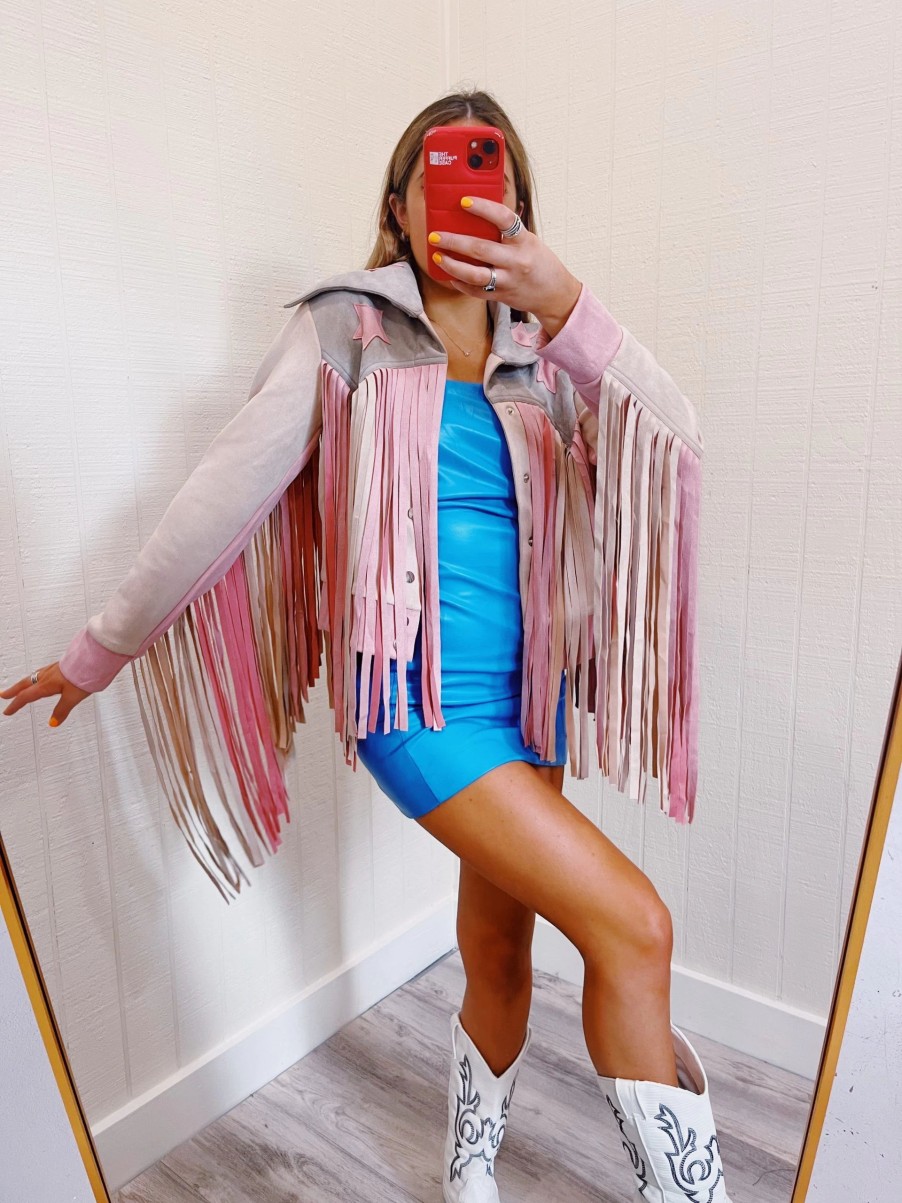 * Outerwear | Cowgirl Up Fringe Jacket Pink Multi