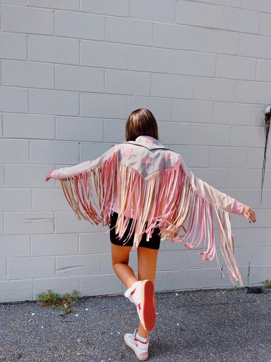 * Outerwear | Cowgirl Up Fringe Jacket Pink Multi